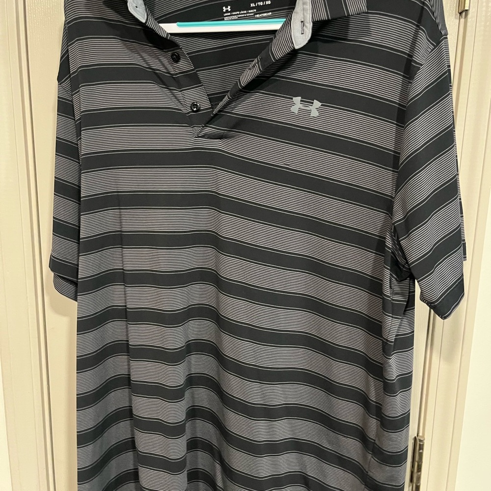 Under Armour Men’s Black & Gray Striped Polo